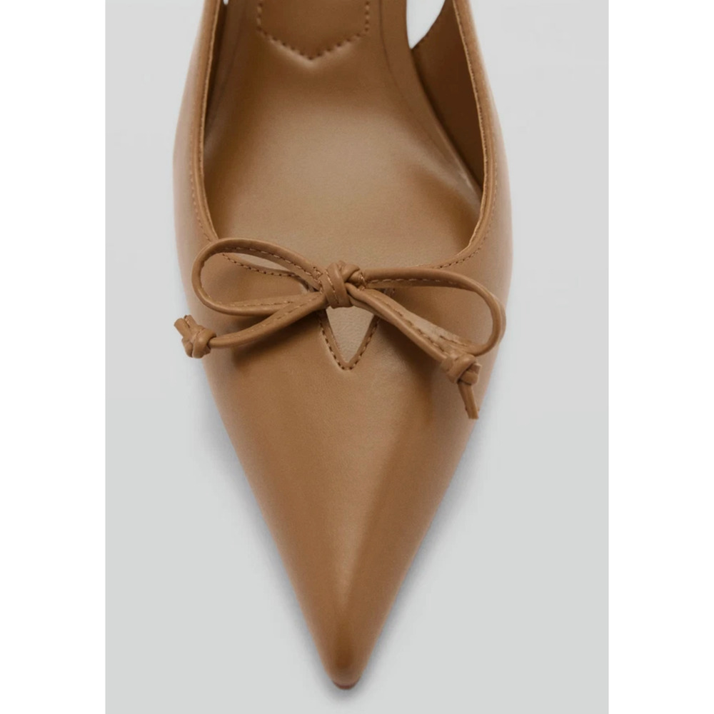 NEW MANGO MNG TAN BOW DETAIL POINTED TOE KITTEN HEEL SHOES SZ 40 US 9 - Picture 7 of 10